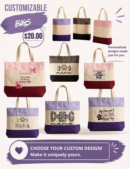 Custom Dog Mom 3 colored Market Bag - Made to Order